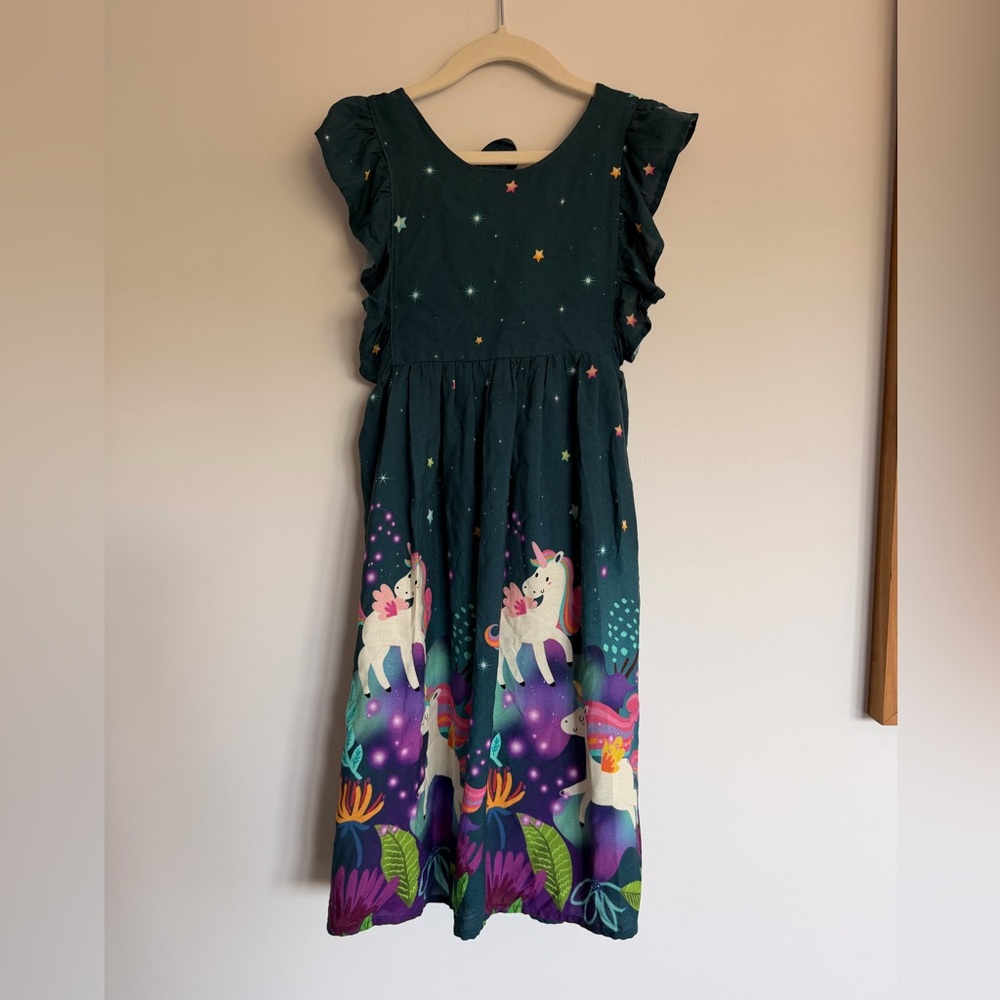Girls Dark Teal Unicorn Print 6yo dress